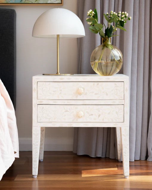 Bone Inlay Side Table in Celtic/White