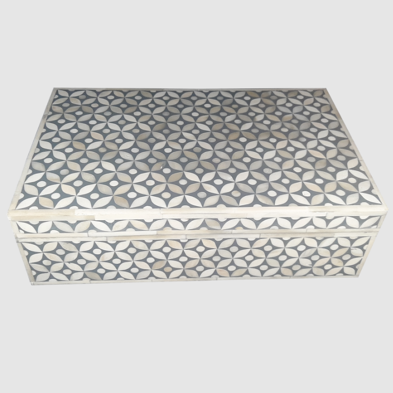 Zohi Interiors Signature Collection : Bone Inlay Large Box in Celtic/Grey