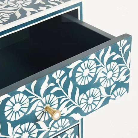 Bone Inlay 3 Drawer Bedside Chest in Slate