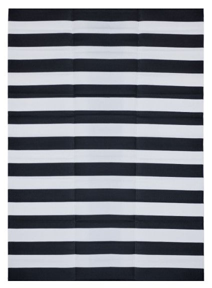Hamptons Stripe Foldable Plastic Rug in Black