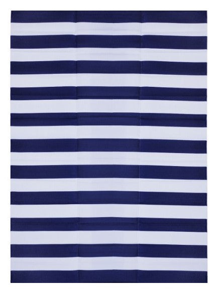 Hamptons Stripe Foldable Plastic Rug in Marine Blue