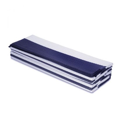 Hamptons Stripe Foldable Plastic Rug in Marine Blue