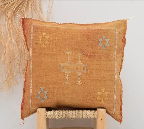 Genuine Moroccan Cactus Silk Pillow in Burnt Orange