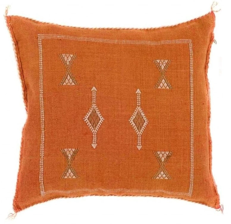 Genuine Moroccan Cactus Silk Pillow in Burnt Orange