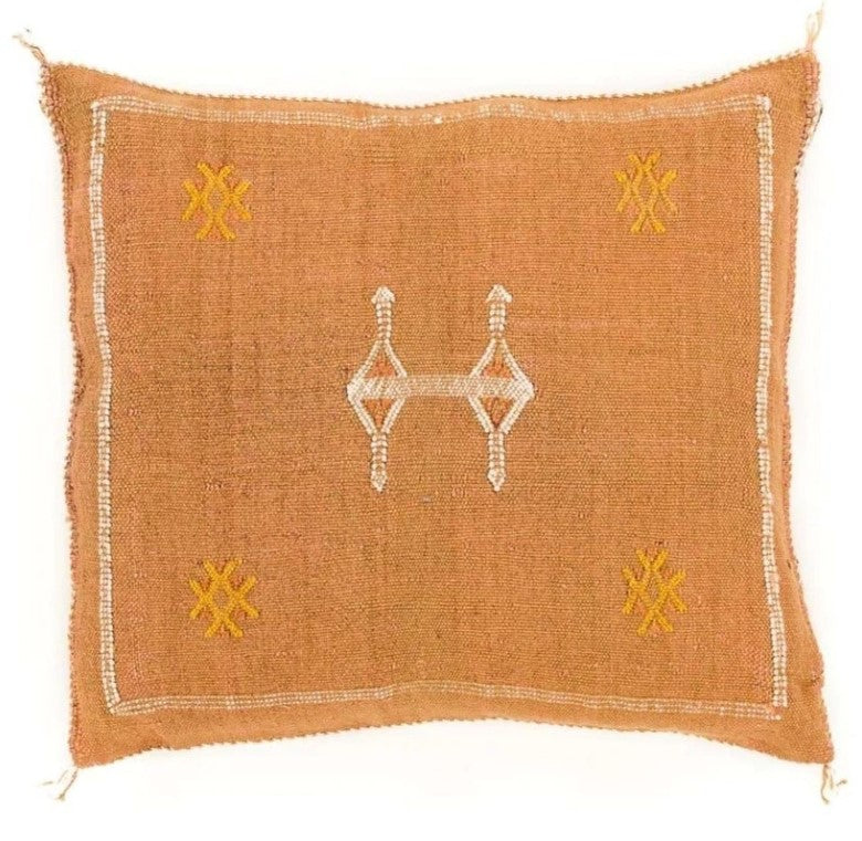 Genuine Moroccan Cactus Silk Pillow in Burnt Orange