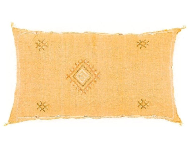 Genuine Moroccan Cactus Silk Lumbar Pillow in Denim