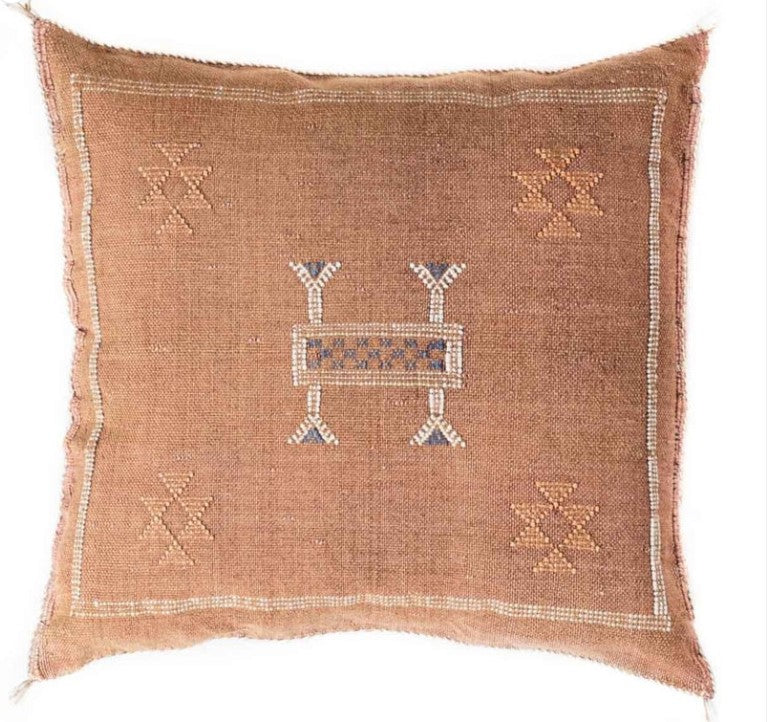 Genuine Moroccan Cactus Silk Cushion in Umber