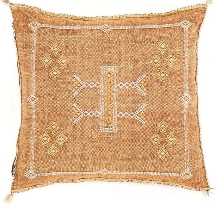 Genuine Moroccan Cactus Silk Cushion in Umber