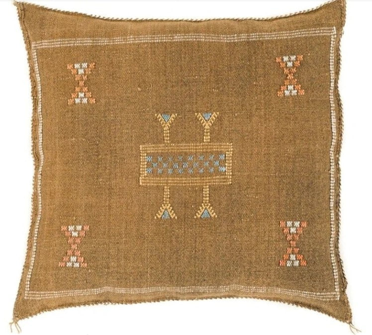 Genuine Moroccan Cactus Silk Pillow in Sandstone