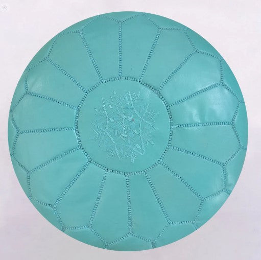 Moroccan Leather Pouffe in Turquoise