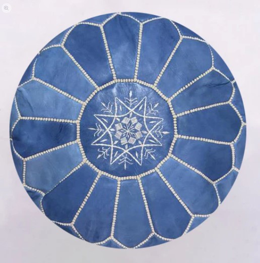 Moroccan Leather Pouffe in Blue