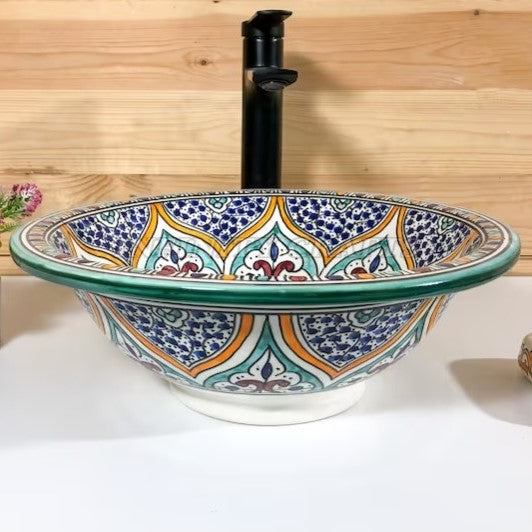 Safi Ceramic Basin in Teal Scheme
