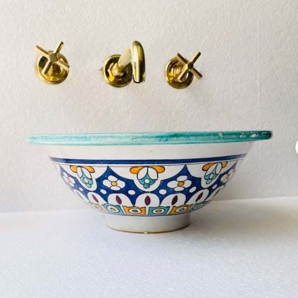 Safi Ceramic Basin in Teal Scheme