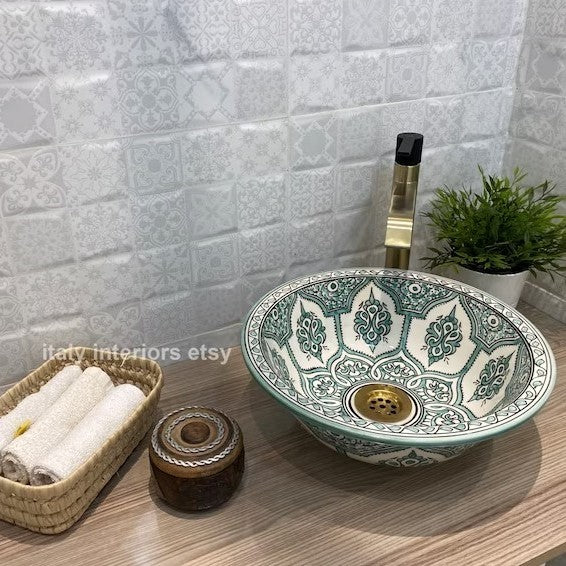 Safi Ceramic Basin in Seagreen