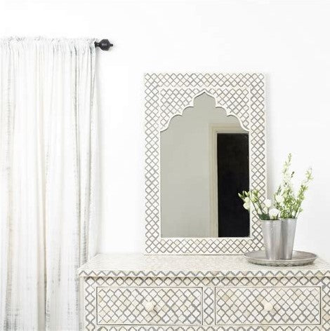 Bone Inlay Arch Jarokha Mirror in White