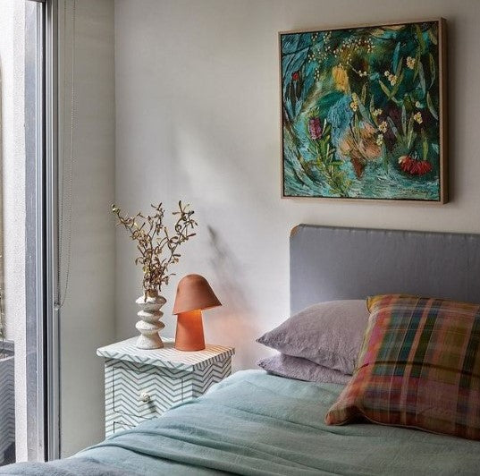 Bone Inlay Small 2 Drawer Bedside Chest in Chevron Blue
