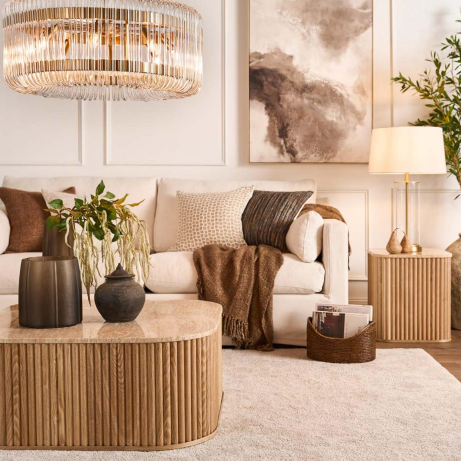 Surti Travertine & Oak Side Table