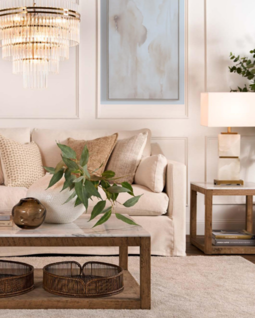 Denver Marble & Timber Rectangular Coffee Table in White