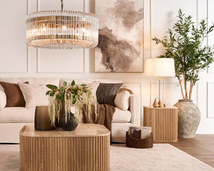 Surti Travertine & Oak Side Table