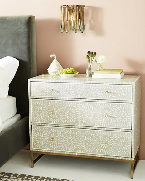 Bone Inlay 3 Drawer Chest in Spiral Vine/Navy