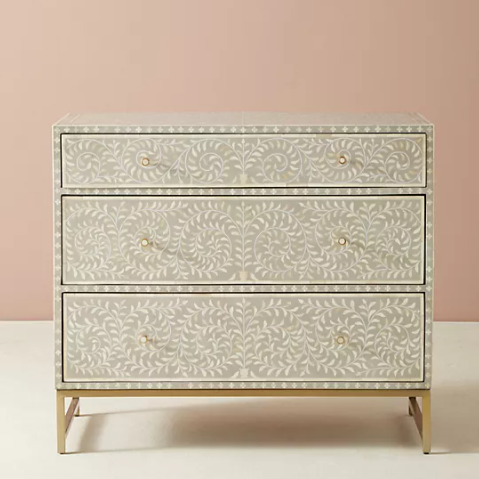 Bone Inlay 3 Drawer Chest in Spiral Vine/Navy