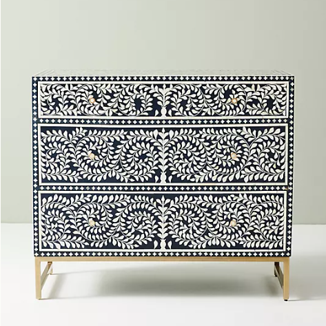 Wallpaper Bone Inlay 3 Drawer Chest in Teal