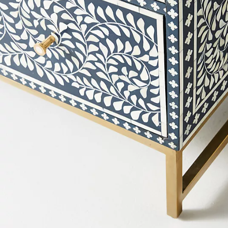 Wallpaper Bone Inlay 3 Drawer Chest in Teal