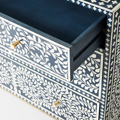 Wallpaper Bone Inlay 3 Drawer Chest in Teal