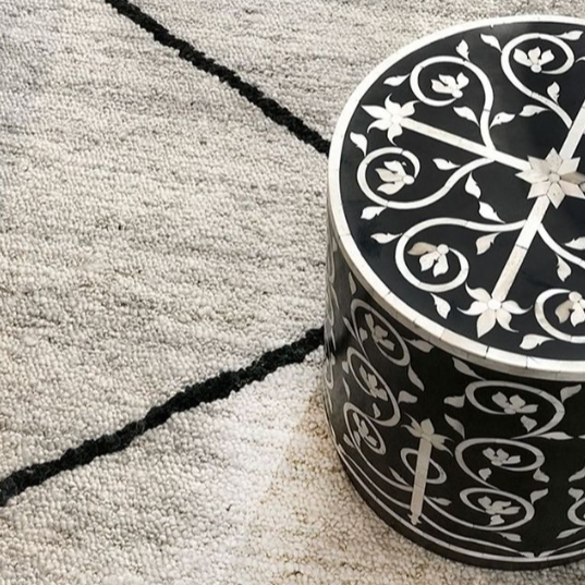 Bone Inlay Fleur Side Table in Black