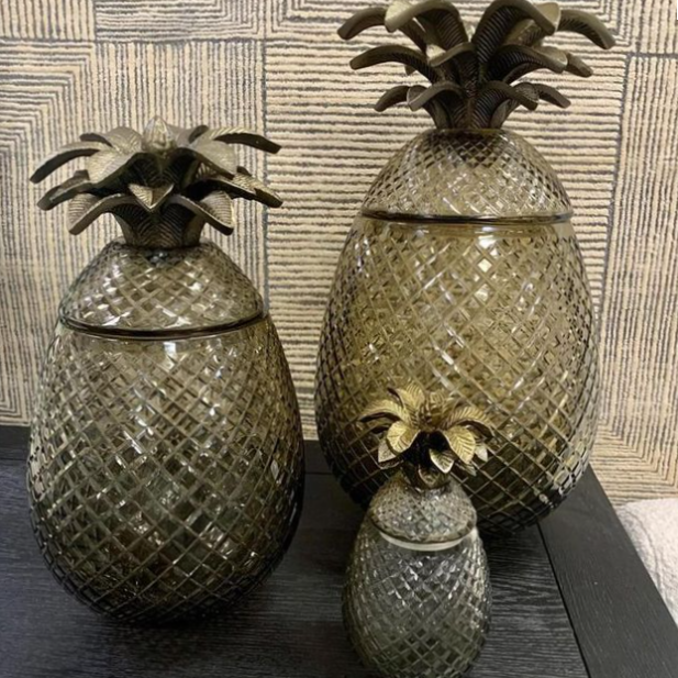 Cut Glass Pineapple Decor/Ice Bucket in Smoke