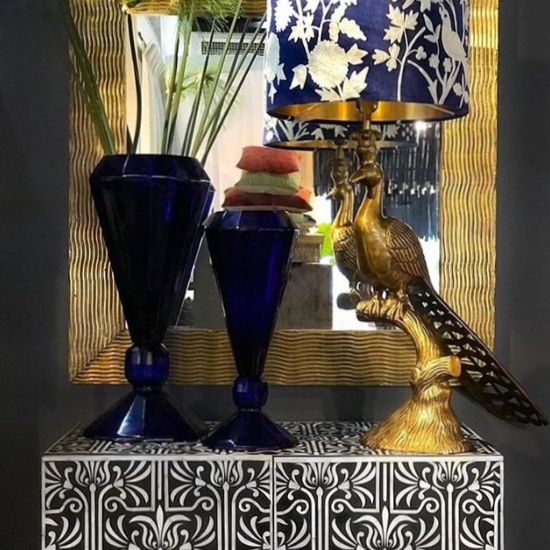 Deco Crystal Vase in Indigo