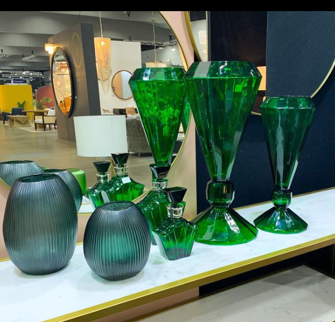 Deco Crystal Vase in Green