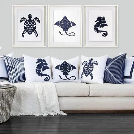 Sea Manta Ray Artwork in Navy