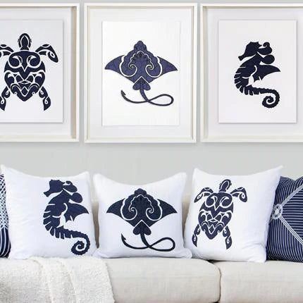 Sea Manta Ray Artwork in Navy