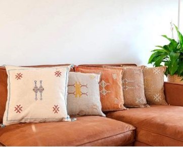 Genuine Moroccan Cactus Silk Pillow in Burnt Orange