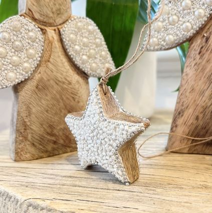Beaded Timber Star - Hanging Decor