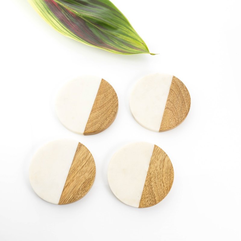 Manhattan Timber & Marble Coasters Bottle Opener & Cheese Knife Set