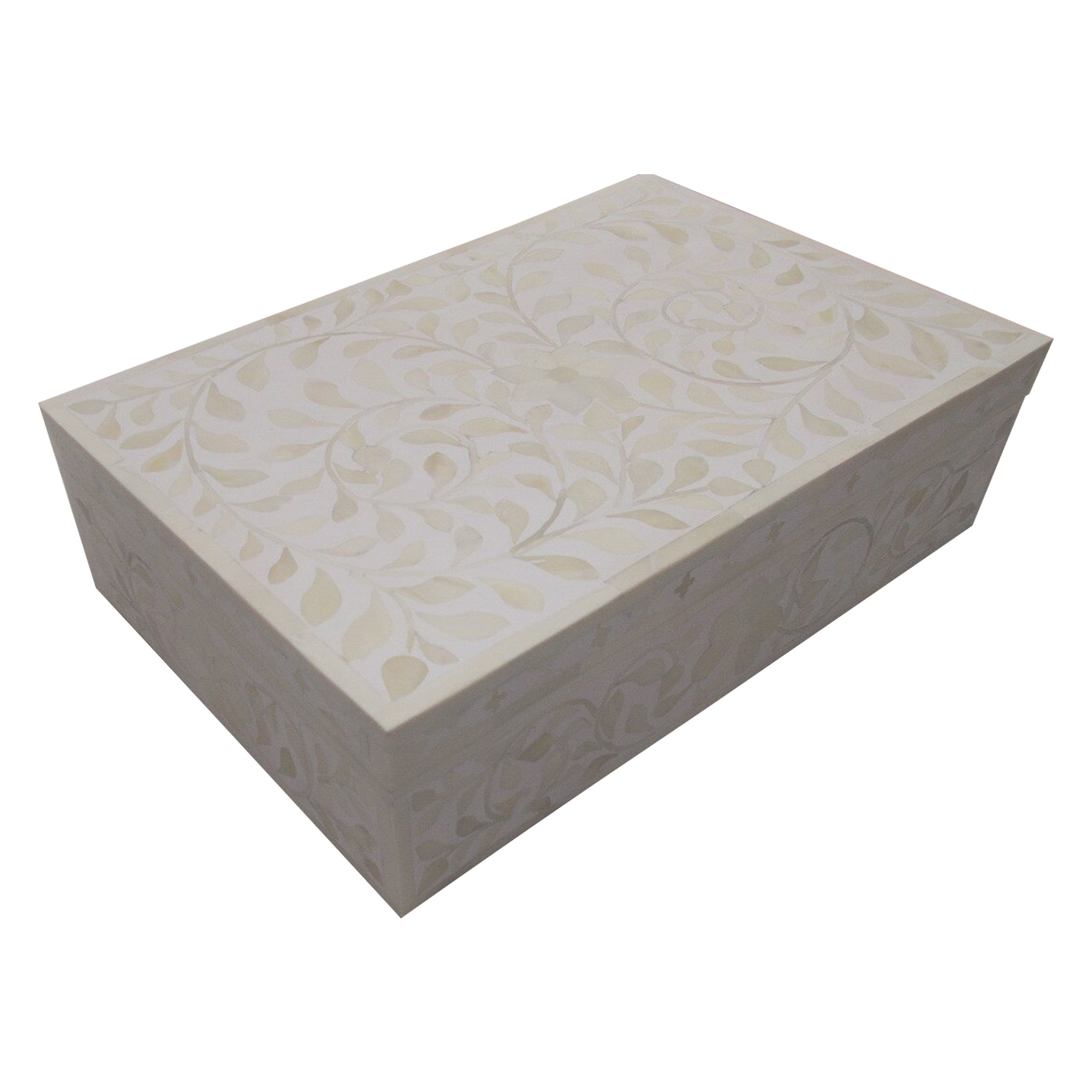 Zohi Interiors Signature Collection : Bone Inlay Large Box in Floral/White