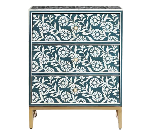 Bone Inlay 3 Drawer Bedside Chest in Slate