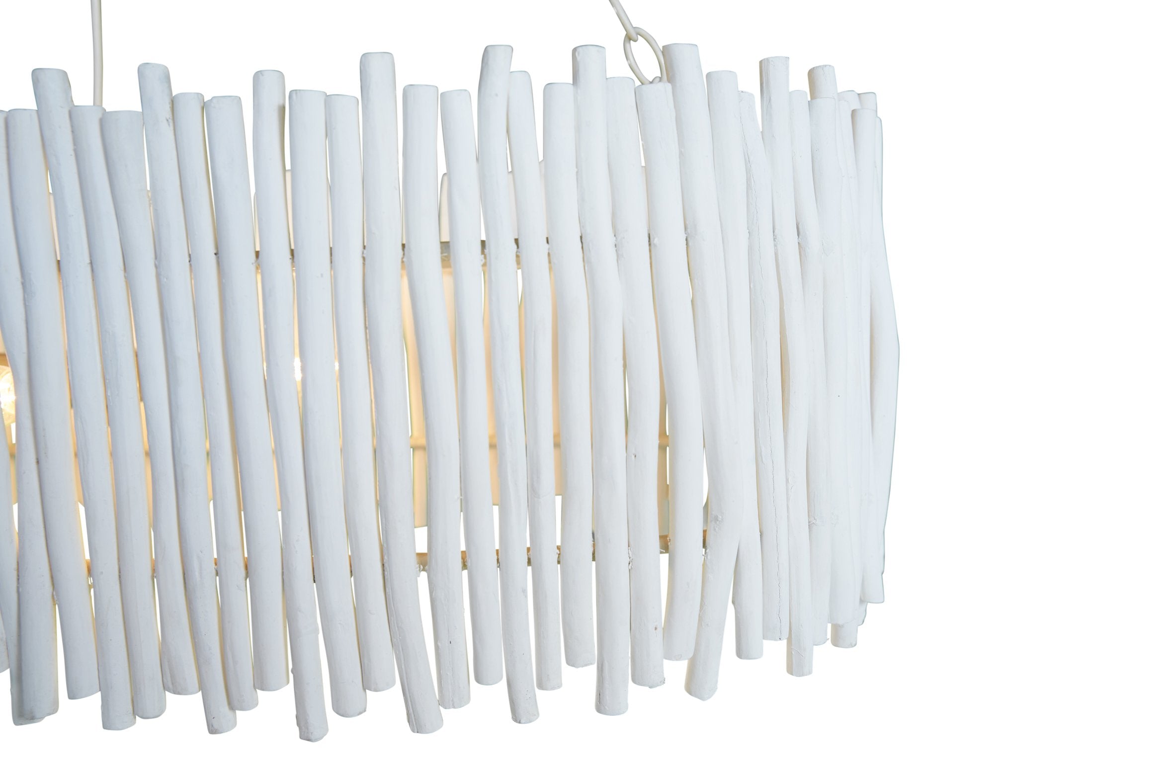 Wood Candlestick Oval Chandelier In White