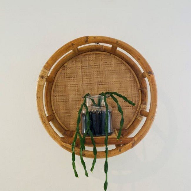 Natural Split Rattan Round Wall Shelf