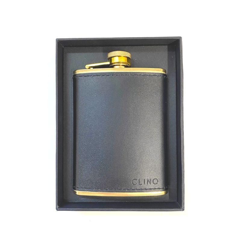 Manhattan Brass & Leather Hip Flask 240ML