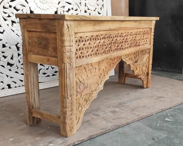 Hand Carved Timber Cut-Out Desk in White - Damaged Warehouse Sale