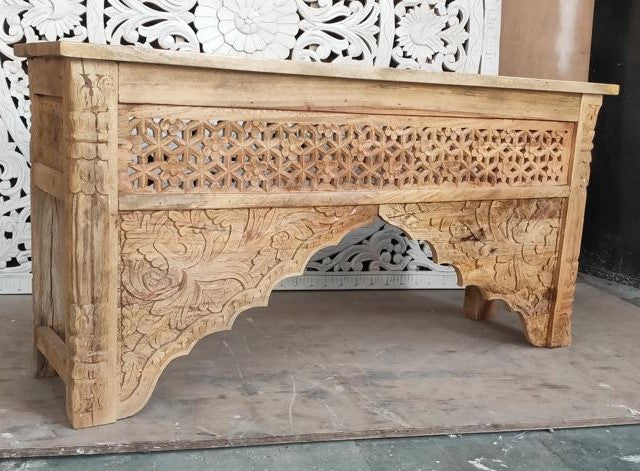 Hand Carved Timber Cut-Out Desk in White - Damaged Warehouse Sale
