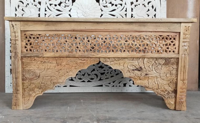 Hand Carved Timber Cut-Out Desk in White - Damaged Warehouse Sale