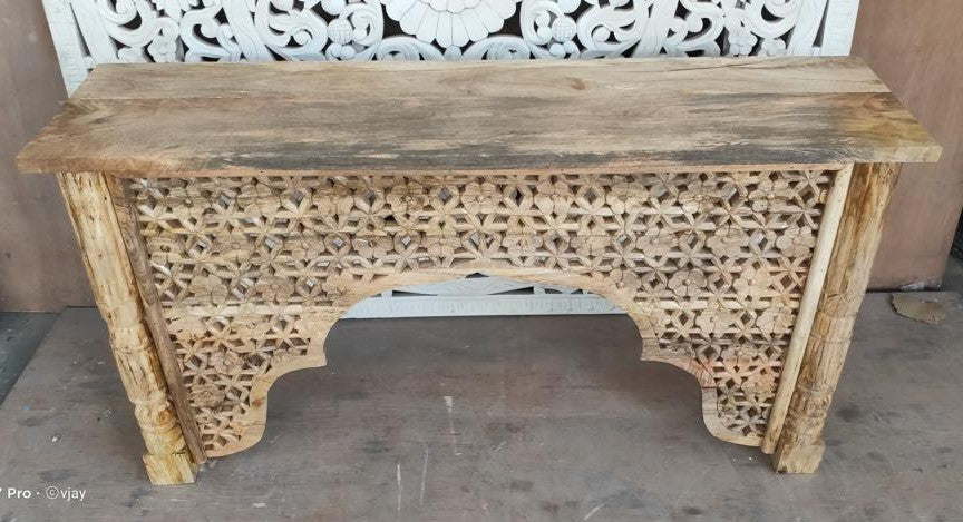 Carved Indian Console with Dahlia Panel