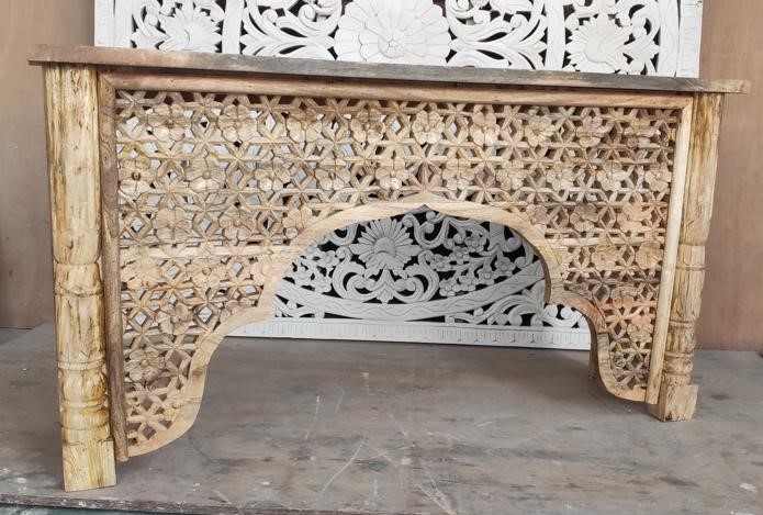 Carved Indian Console with Dahlia Panel