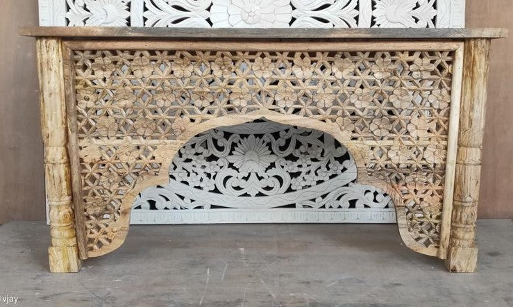 Carved Indian Console with Dahlia Panel