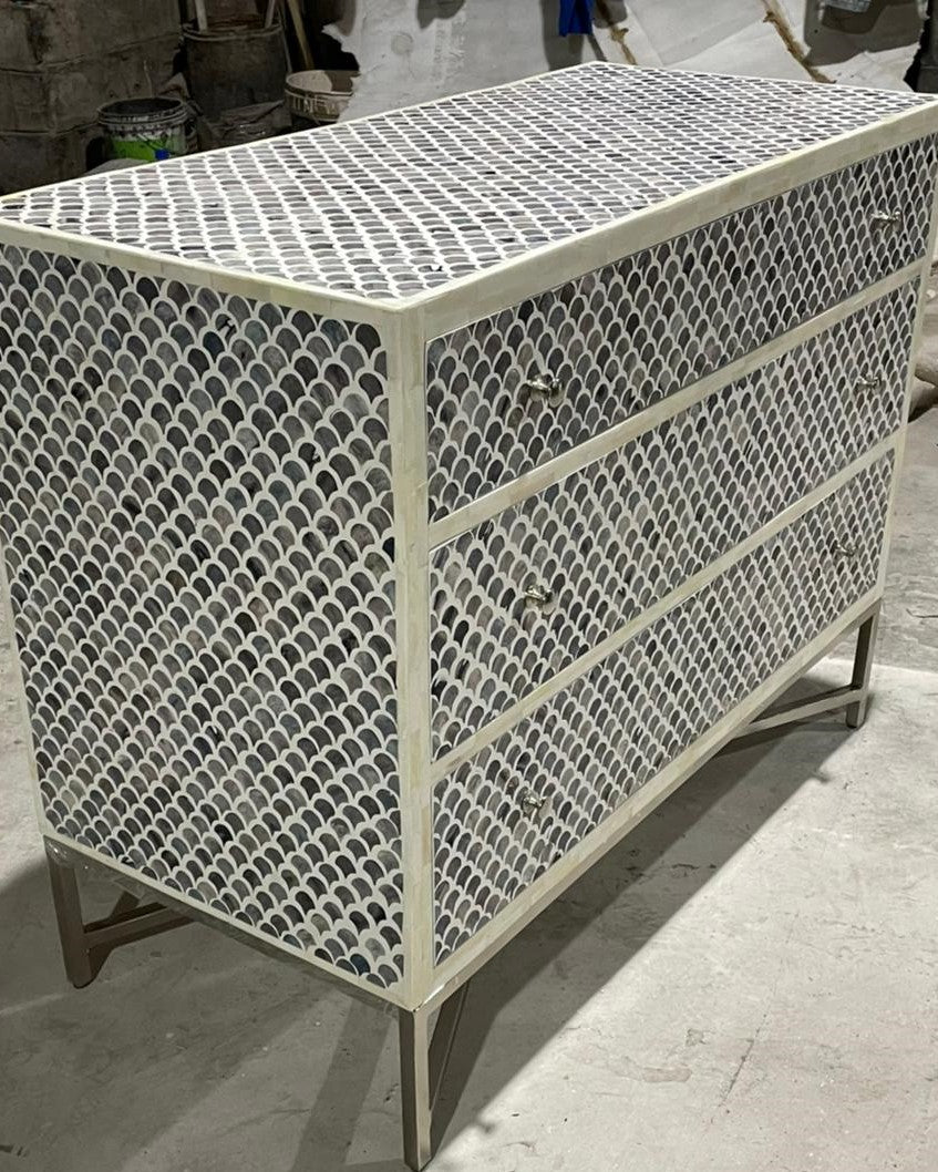 Bone Inlay 4 Drawer Chest in Fishscale Navy