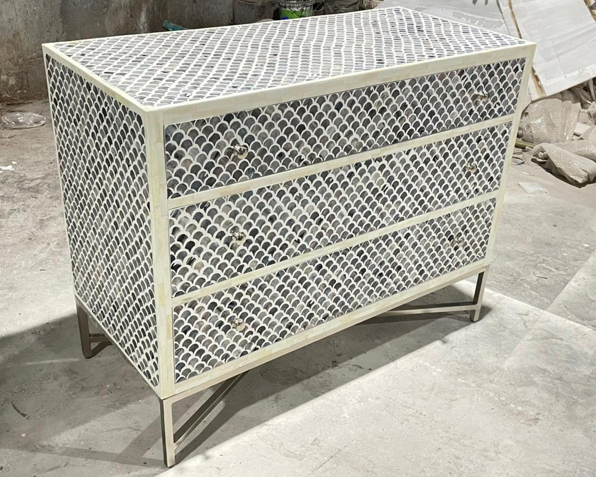 Bone Inlay 4 Drawer Chest in Fishscale Navy